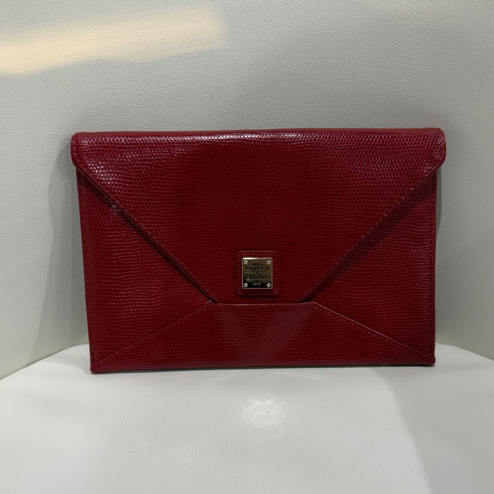 Dooney & Bourke Red Envelope Clutch with Gold Accent
